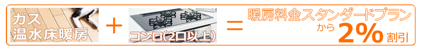 ガス温水床暖房＋ガスコンロ(２口以上)＝暖房料金スタンダードプランからさらに２％お得に！