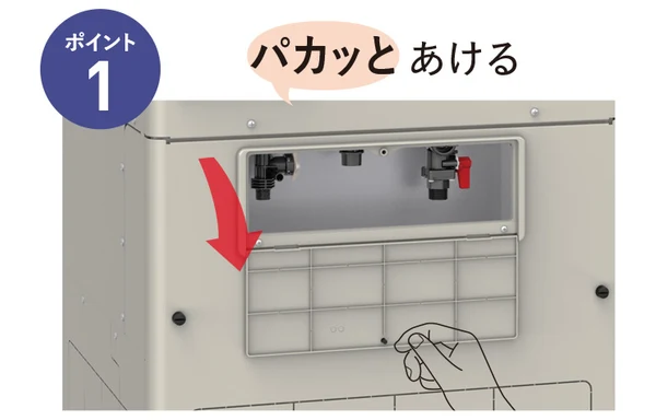 パカっとハンドル ポイント1 カバーをパカッとあける