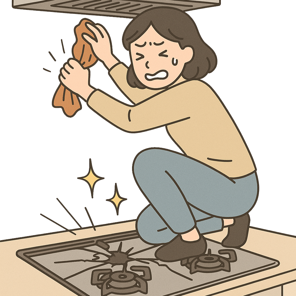 レンジフード清掃時の注意 コンロの上に乘らない