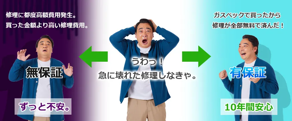 ガスペックは10年保証で修理費用は一切かかりません。