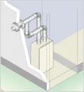 屋内外兼用FE式に設置した石油給湯器のイラスト